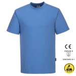 PWAS20HBR_Tricou antistatic, ESD, cu maneca scurta, AS20, albastru deschis, 96% bbc, 4% fibra Carbon 195g_m², EN 1149 -5, IEC 61340-5-1_fata