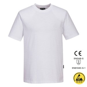 Tricou antistatic, ESD, cu maneca scurta, AS20, alb, usor si confortabil, 96% bumbac, 4% fibra Carbon 195g/m², certificat EN 1149 -5, IEC 61340-5-1