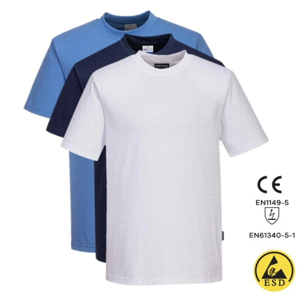 Tricou antistatic, ESD, cu maneca scurta, AS20, alb, usor si confortabil, 96% bumbac, 4% fibra Carbon 195g/m², certificat EN 1149 -5, IEC 61340-5-1