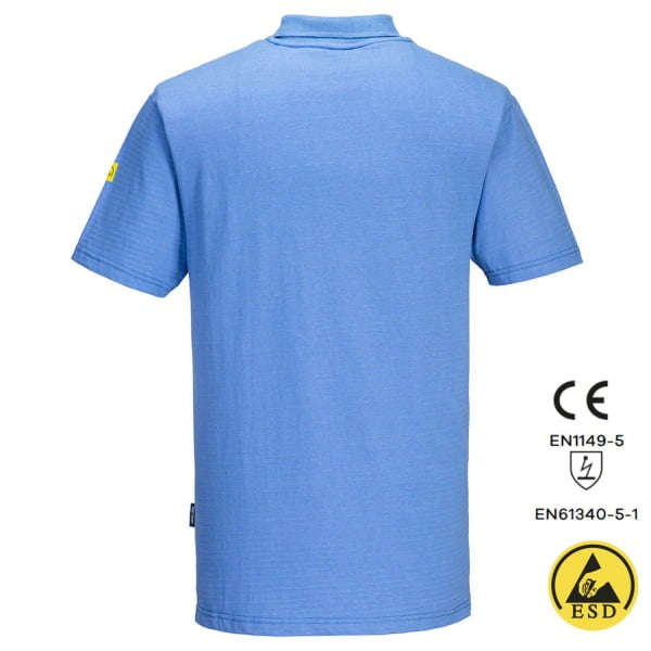 Tricou Polo, antistatic, ESD, cu maneca scurta, AS21, albastru deschis, usor si confortabil, 96% bumbac, 4% fibra Carbon 195g/m², certificat EN 1149 -5, IEC 61340-5-1