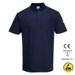 PWAS21NAR_Tricou Polo, antistatic, ESD, cu maneca scurta, AS21, bleumarin, bumbac, fibra Carbon 195g_m², certificat EN 1149 -5, IEC 61340-5-1_fata