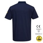 PWAS21NAR_Tricou Polo, antistatic, ESD, cu maneca scurta, AS21, bleumarin, bumbac, fibra Carbon 195g_m², certificat EN 1149 -5, IEC 61340-5-1_spate