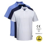 PWAS21_Tricou Polo, antistatic, ESD, cu maneca scurta, AS21, bumbac, fibra Carbon 195g_m², certificat EN 1149 -5, IEC 61340-5-1