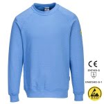 PWAS24HBR_Hanorac antistatic, ESD, AS24, albastru deschis, 96% bumbac, 4% fibra Carbon 300g_m², certificat EN 1149 -5, IEC 61340-5-1_fata