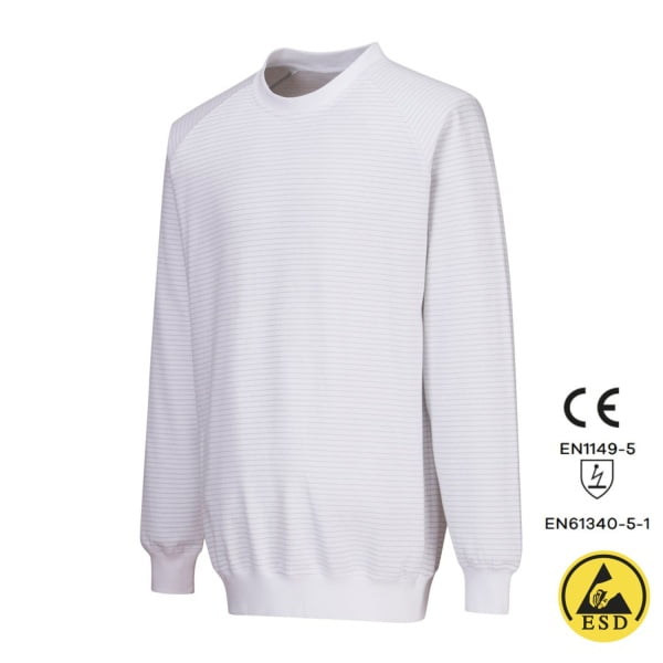 Hanorac antistatic, ESD, AS24, alb, 96% bumbac, 4% fibra Carbon 300g/m², certificat EN 1149 -5, IEC 61340-5-1