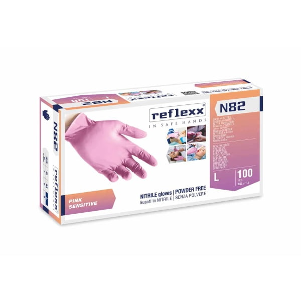 Manusi nitril de unica folosinta, roz, nepudrate, grosime 0.06 mm, Reflexx N82
