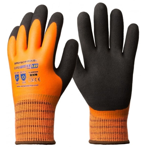 Manusi de protectie pentru iarna Hi-VIZ, EUROWINTER L22, portocaliu, imersie dubla in latex, impermeabile, aderente, captusite, mediu umed/uscat