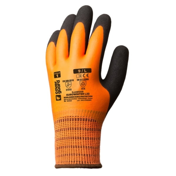 Manusi de protectie pentru iarna Hi-VIZ, EUROWINTER L22, portocaliu, imersie dubla in latex, impermeabile, aderente, captusite, mediu umed/uscat