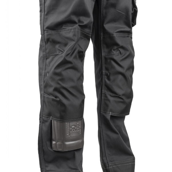 Salopeta de lucru BARVA, gri, tercot, cu buzunare multiple, 60% bumbac, 40% poliester – 270/m², insertii Oxford 600D, tiv suplimentar 5cm