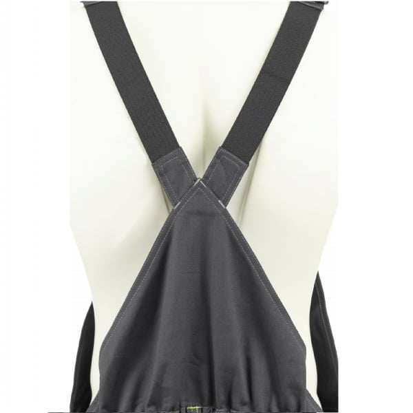 Salopeta de lucru BARVA, gri, tercot, cu buzunare multiple, 60% bumbac, 40% poliester – 270/m², insertii Oxford 600D, tiv suplimentar 5cm