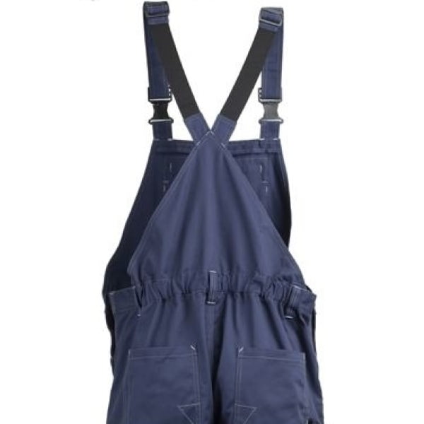 Salopeta de lucru BARVA, albastru inchis, tercot, cu buzunare multiple, 60% bumbac, 40% poliester – 270/m², insertii Oxford 600D, tiv suplimentar 5cm