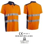 CG5OKI170_Tricou de lucru Hi-Viz, tip Polo, cu maneca scurta, OKI, portocaliu_bleumarin, anti UV, UPF 35+__1