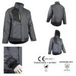 CG5YUZ450_Geaca de iarna, impermeabila, captusita, Ripstop, YUZU, cu gluga, gri-negru, spate extins in lungime, Coverguard_2