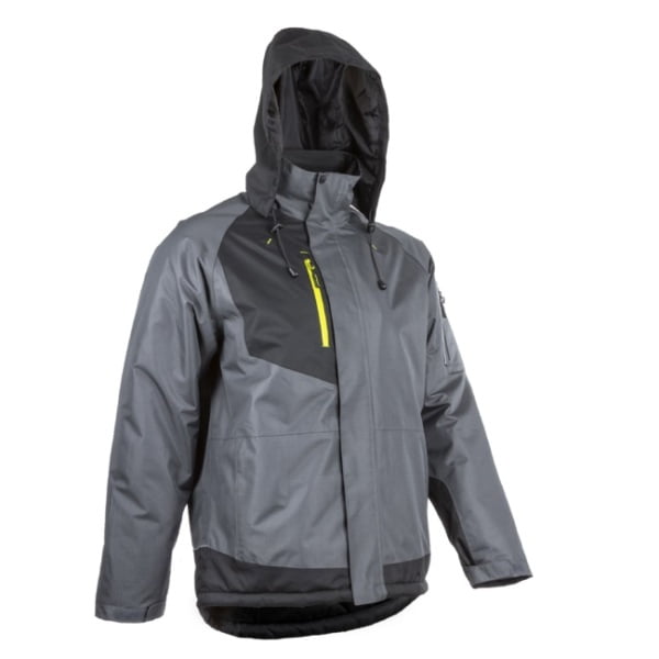 Geaca de iarna, impermeabila, captusita, Ripstop, YUZU, cu gluga, gri-negru, spate extins in lungime, Coverguard