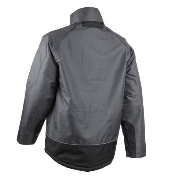 Geaca de iarna, impermeabila, captusita, Ripstop, YUZU, cu gluga, gri-negru, spate extins in lungime, Coverguard