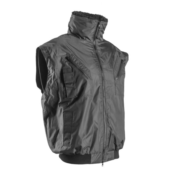 Geaca pentru iarnă 2 in 1, multifunctionala, Zefly, neagra, cu maneci, captuseala vestei si al gulerului  detașabile, buzunare multiple