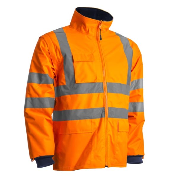 Haina de lucru pentru iarna, multifunctionala, HI-VIZ, 4 in 1, reflectorizanta, impermeabila, Kanata, portocaliu/albastru inchis , cu maneci si gluga detasabile