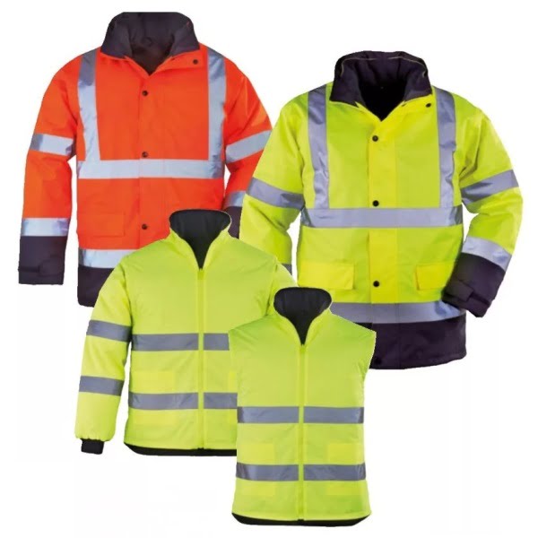 Haina de lucru pentru iarna, HI-VIZ, 4 in 1, reflectorizanta, multifunctionala, impermeabila, ROADWAY 4IN1, galben-albastru inchis, jacheta detasabila, geaca de iarna si vesta