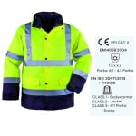CG7ROPY_Haina de lucru pentru iarna, HI-VIZ, 4 in 1, reflectorizanta, multifunctionala, impermeabila, ROADWAY 4IN1, galben-albastru inchis, jacheta detasabila, geaca de iarna si vesta_princ