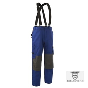 Pantaloni de lucru captusiti pentru iarna, COMMANDER, albastri, bumbac 260g, captuseala poliester 180g, buzunare intarite pentru genunchiere, bretele, 7 buzunare, Coverguard