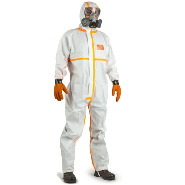 Combinezon de protectie Coverchem 4M40, polipropilena, alb, antistatic, protectie impotriva contaminarii cu chimicale, microorganisme si particule radioactive