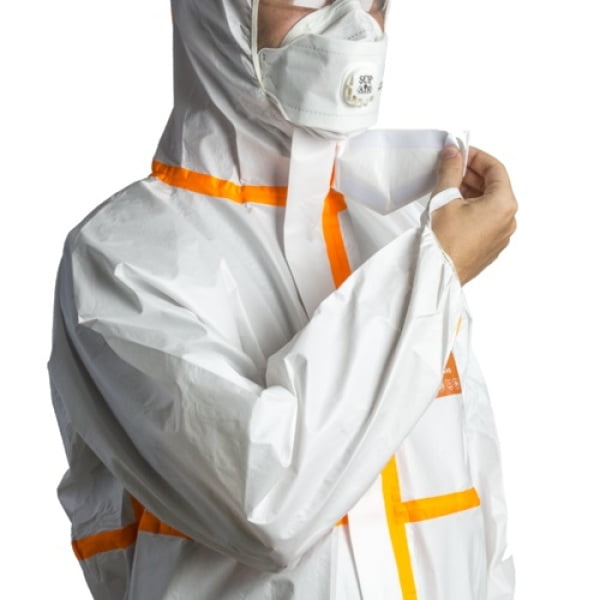 Combinezon de protectie Coverchem 4M40, polipropilena, alb, antistatic, protectie impotriva contaminarii cu chimicale, microorganisme si particule radioactive