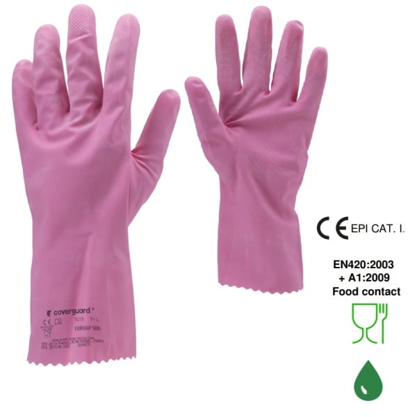 Manusi de protectie din latex roz, EURODIP 5020, lungime 30 cm, grosime 0,4mm, captusite cu bumbac, certificat Food Contact