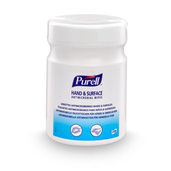 Șerveţele PURELL Hand & Surface Antimicrobial pentru dezinfectarea mainilor si suprafetelor, 270 bucăți/canistră