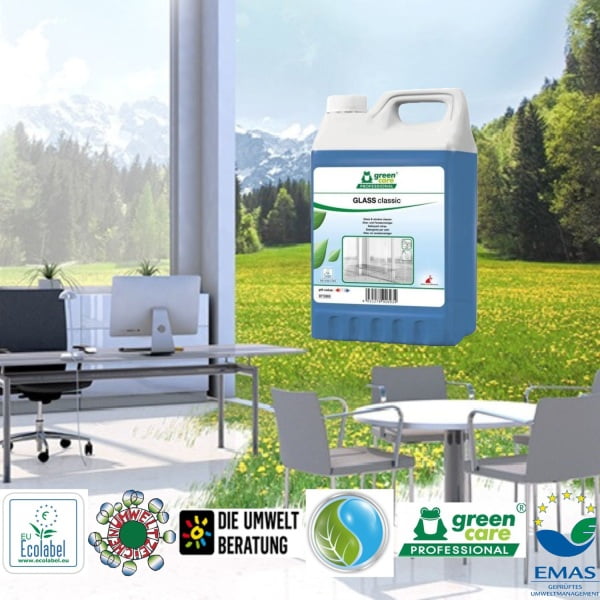 Detergent ecologic, GLASS classic, Green Care,  pentru sticla si oglinzi, nu lasa urme, 5l, certificat ECOLABEL, complet biodegradabil