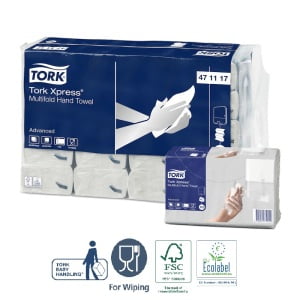 Prosoape de hartie Tork Xpress® Multifold,  sistem H2, albe, 23.4 x 21.3 cm, 2 pliuri, 190 buc/pach, 20 pach/bax