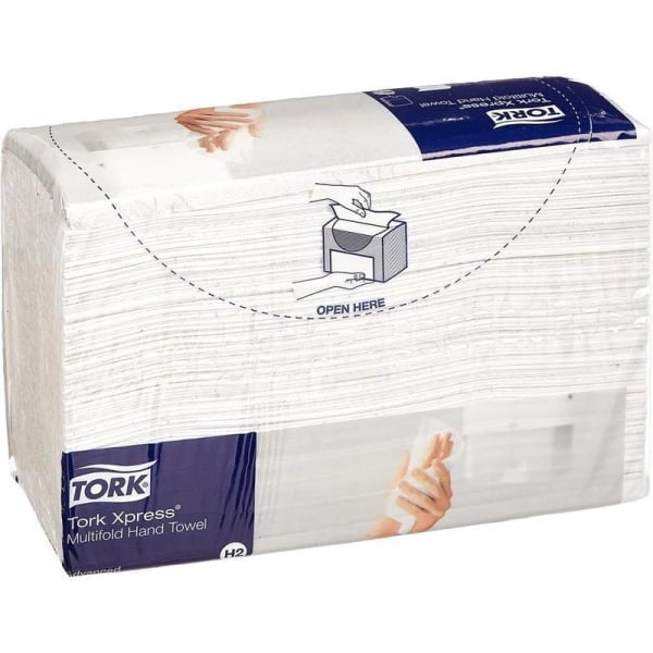 Prosoape de hartie Tork Xpress® Multifold,  sistem H2, albe, 23.4 x 21.3 cm, 2 pliuri, 190 servetele/pach, 20 pach/bax