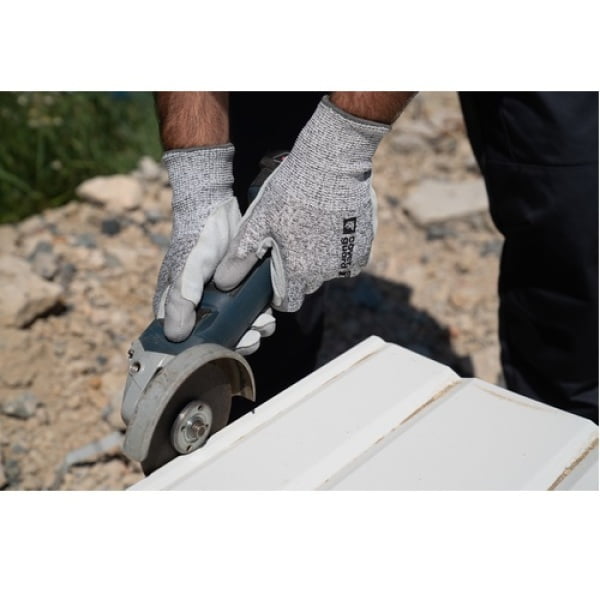 Manusi de protectie anti-taiere nivel D, rezistenta la temperatura 250°C pentru 15 secunde, EUROCUT STRONG P110, gri, palma intarita cu piele, imersate in PU pe palma, cusaturi din aramida, rezistenta la uzura, dexteritate