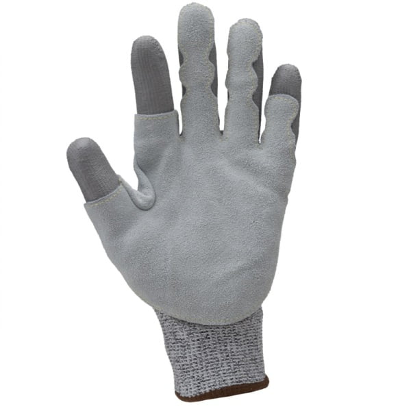 Manusi de protectie anti-taiere nivel D, rezistenta la temperatura 250°C pentru 15 secunde, EUROCUT STRONG P110, gri, palma intarita cu piele, imersate in PU pe palma, cusaturi din aramida, rezistenta la uzura, dexteritate