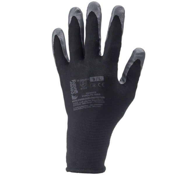 Manusi de protectie imersate in nitril pe palma, EUROLITE 1NIBB, negre, aderenta ridicata in medii uleioase si murdare, rezistenta la uzura, protectie impotriva dermatitei, marime 8
