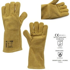 Manusi pentru sudura, EUROWELD330, din piele spalt, galbena, captusite, cusaturi cu Kevlar, protectie termica 100°C maxim 15 secunde