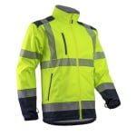 CG5KAS160_Haina HI-VIZ Softshell KAZAN, galben-albastru inchis, impermeabila 3 000 mm, respirabila, cu dungi reflectorizante, inele pentru atasare geaca de iarna_fata