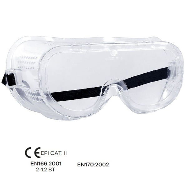 Ochelari de protectie MONOLUX tip scafandru, lentile policarbonat transparente, ventilatie directa, protectie impotriva UV, chimicalelor si temperaturilor ridicate