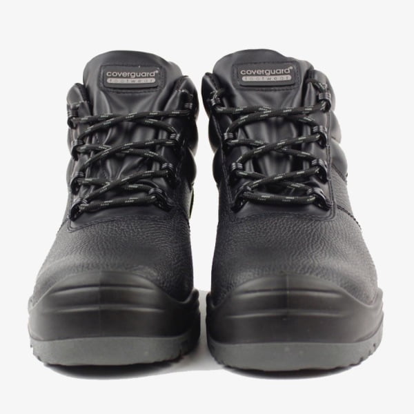 Bocanci de protectie S3, SRC, Freedite, din piele integrala neagra, cu bombeu si lamela din compozit, insertie reflectorizanta pe calcai, Coverguard