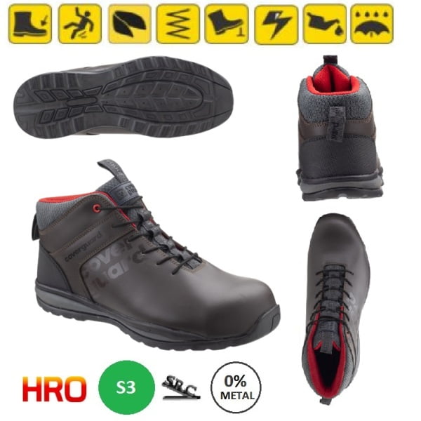 Bocanci de protectie S3, SRC, HRO, Garnet, maro, din piele, bombeu compozit, talpa din cauciuc nitrilic reziste la 300°C, Coverguard