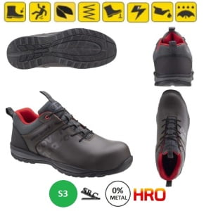 Pantofi de protectie S3, SRC, HRO, Garnet, maro, din piele, bombeu compozit, talpa din cauciuc nitrilic reziste la 300°C, Coverguard