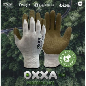 Manusi de protectie  OXXA E-Nature-Grip-Lite 52-025, suport poliester reciclat, imersie de latex poros pe palma, aderenta ridicata in medii umede si uscate, confort si dexteritate, protectie mecanica si termica 100°C