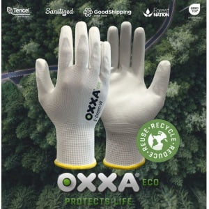 Manusi de protectie OXXA E-Green-W 52-100, suport poliester reciclat, imersie de poliuretan moale, pentru aplicatii de precizie, simt tactil, protectie mecanica si termica 100°C