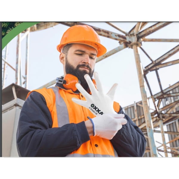 Manusi de protectie OXXA E-Green-W 52-100, suport poliester reciclat, imersie de poliuretan moale, pentru aplicatii de precizie, simt tactil, protectie mecanica si termica 100°C