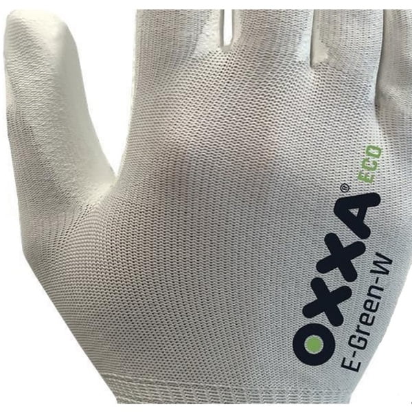 Manusi de protectie OXXA E-Green-W 52-100, suport poliester reciclat, imersie de poliuretan moale, pentru aplicatii de precizie, simt tactil, protectie mecanica si termica 100°C