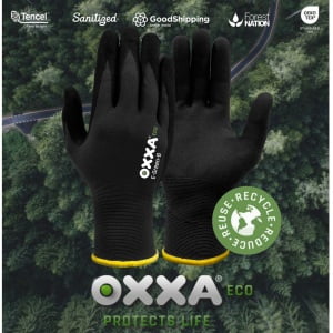 Manusi de protectie OXXA E-Green-B 52-110, suport poliester reciclat, imersie de poliuretan moale, pentru aplicatii de precizie, simt tactil, protectie mecanica si termica 100°C