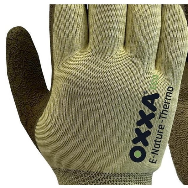 Manusi de protectie captusite  OXXA E-Nature-Thermo 52-800, protectie temperaturi scazute, mecanica 3X22, taiere B si termica 200°C, imersie de latex poros pe palma, aderenta ridicata in medii umede si uscate