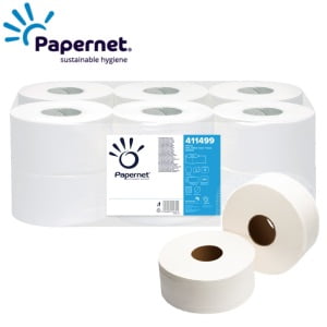 Hartie igienica mini jumbo Papernet 411499, alba, deinked, 120 m, 394 portii, 12 role/bax