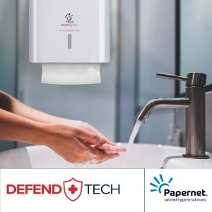 Dispenser Antibacterial DEFEND TECH, Papernet 416148, pentru prosoape de hartie pliate Z/W, alb, dimensiuni 33.6 x 10.8 x 29 cm