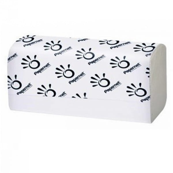 Prosoape de hartie pliate V Papernet 417215, celuloza pura, 2 straturi, alb, 21 x 24cm, certificate  Ecolabel, Food Contact, 150 servetele/pachet, 20 pachete/bax