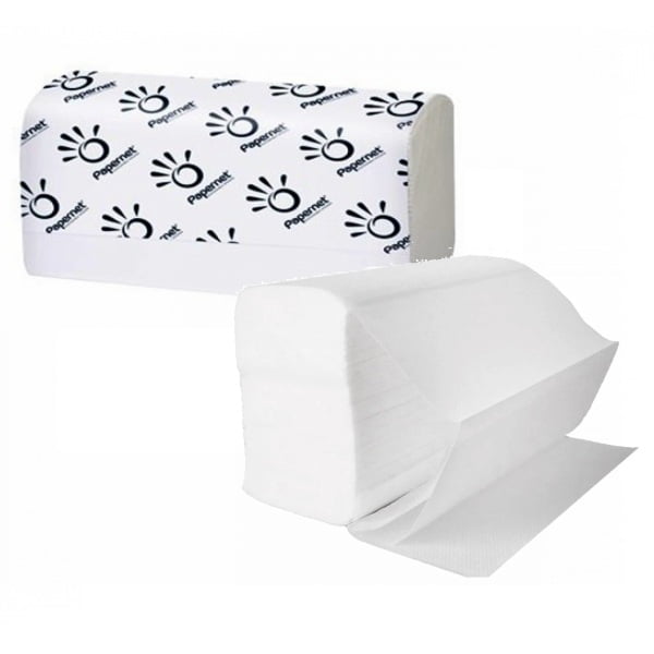 Prosoape de hartie pliate V Papernet 417215, celuloza pura, 2 straturi, alb, 21 x 24cm, certificate  Ecolabel, Food Contact, 150 servetele/pachet, 20 pachete/bax